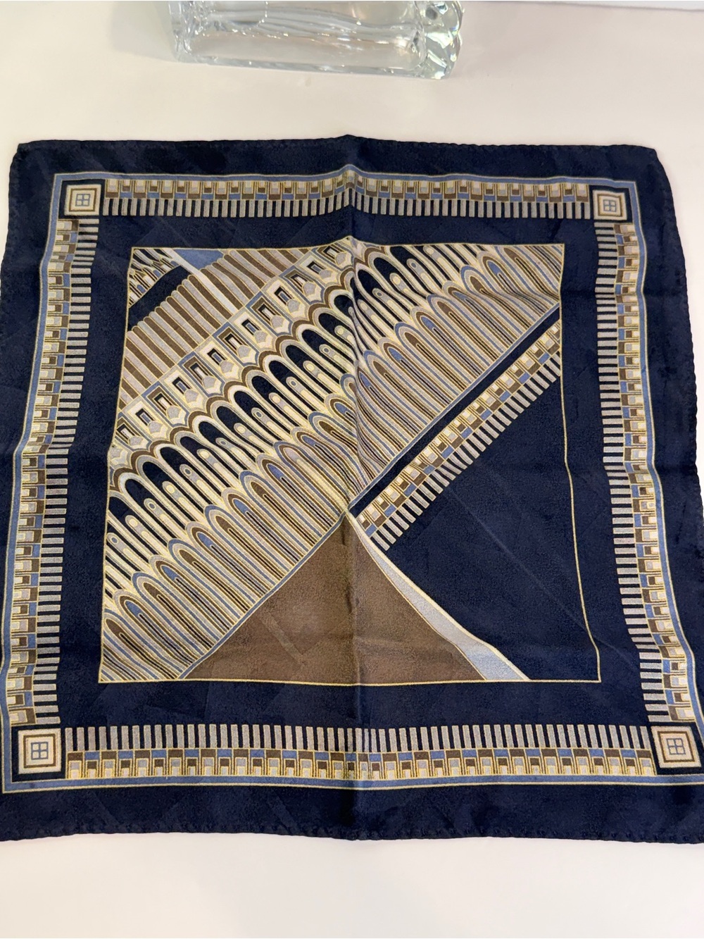 💙 Vintage Geometric Silk Pocket Square Handkerchief 12” x 12” 💙